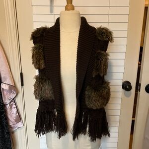 Brown Knit Vest with Faux Fur